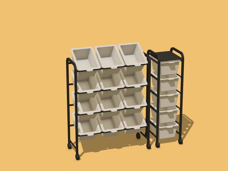 Miniature 12 and 5 Drawers Rolling Cart 1/12 Scale Dollhouse Furniture