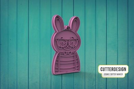 Cute Bunny With Glasses Cookie Cutter