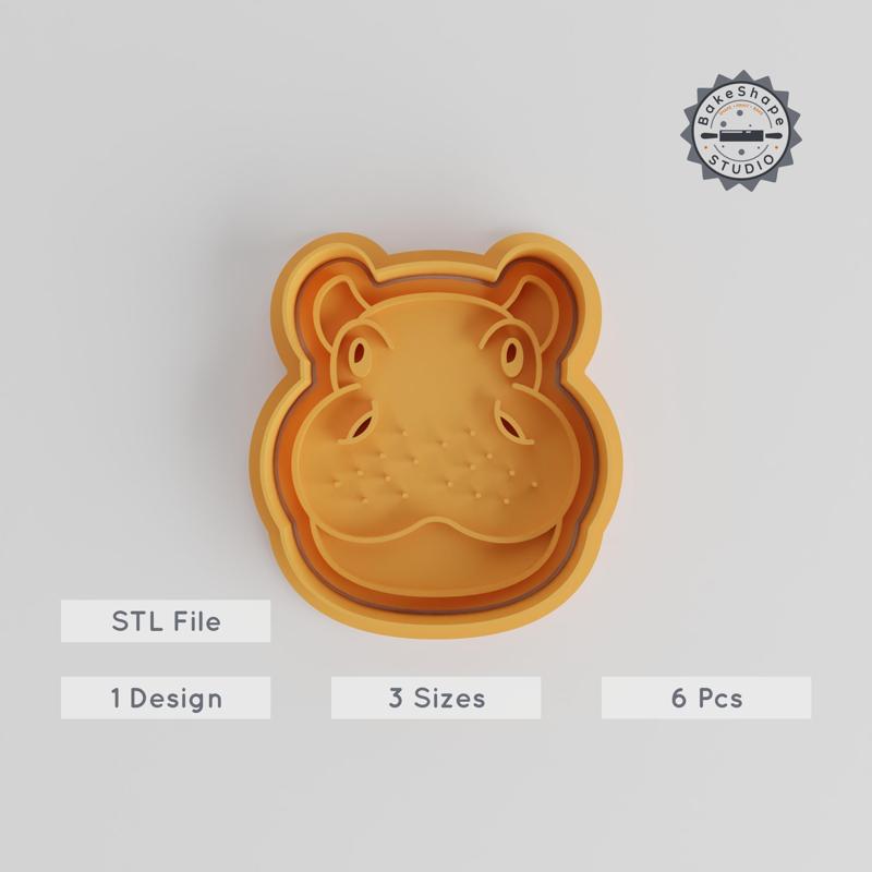 Cute Hippo Shape Cutter & Stamp Set, Perfect for Cookies & Fondant, Wildlife Hippo, Three Sizes S/M/L