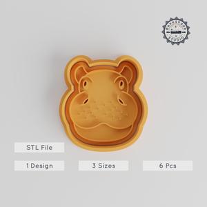 Cute Hippo Shape Cutter & Stamp Set, Perfect for Cookies & Fondant, Wildlife Hippo, Three Sizes S/M/L