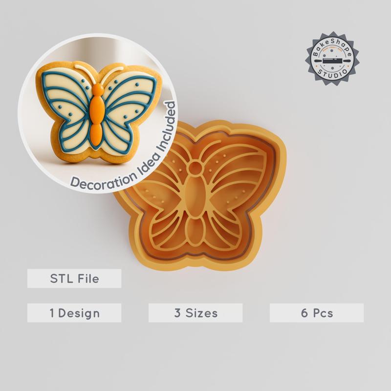 Butterfly Shape Cutter & Stamp Set, Perfect for Cookies & Fondant, Includes 6 Pieces, S/M/L Sizes, Winged Insect Design