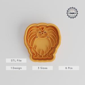 Papillon Shape Cutter & Stamp Set, Puppy Cookie & Fondant Decor, Fluffy Dog Designs, S/M/L Sizes, 3D Print STL