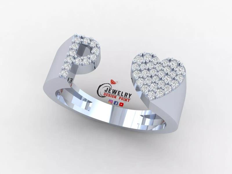 Custom Alphabet Heart Diamond Ring  AtoZ Love Ring Letters Ring
