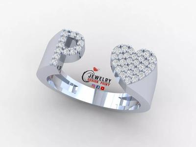 Custom Alphabet Heart Diamond Ring  AtoZ Love Ring Letters Ring