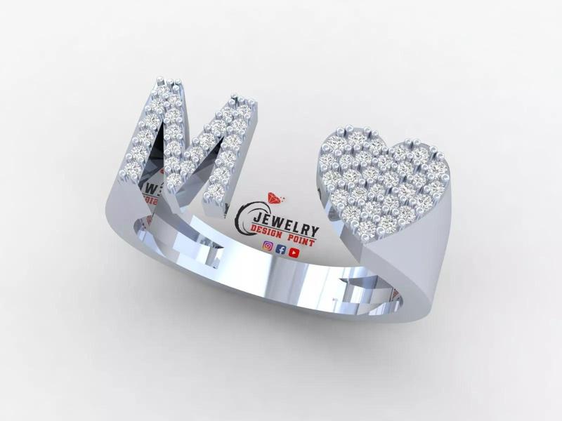 Custom Alphabet Heart Diamond Ring  AtoZ Love Ring Letters Ring
