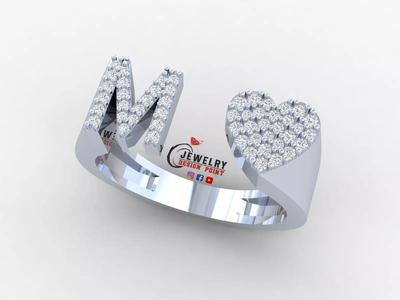Custom Alphabet Heart Diamond Ring  AtoZ Love Ring Letters Ring
