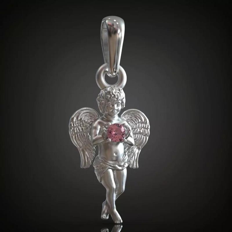 Angel Boy Pendant with Gem in Arms