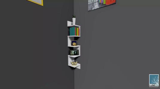 KUTUPHANE corner shelf with two bookshelves and vase