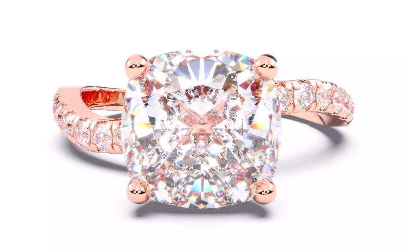 Cushion Diamond Pave Setting Solitaire Ring