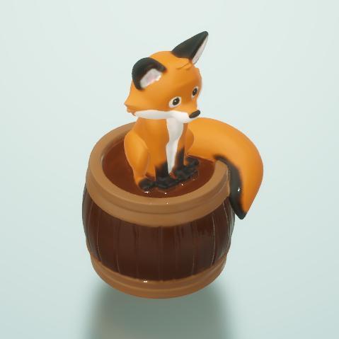 Sitting fox on standing barrel