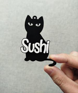 Black cat name tag - Sushi