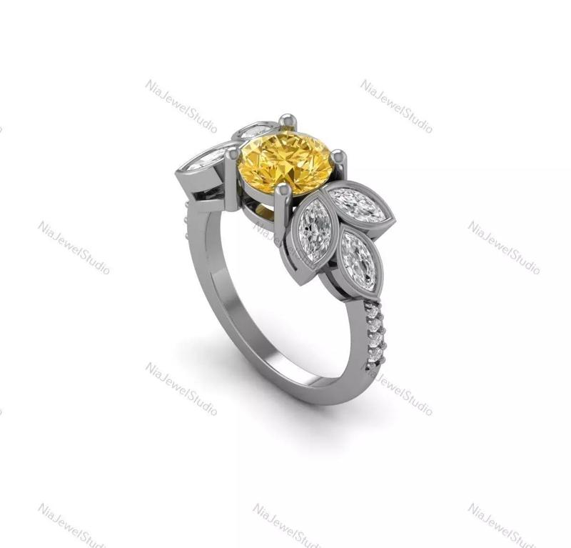 Elegant Floral Engagement Ring-3D MODEL