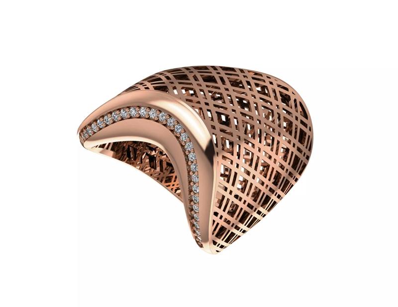 Wire Mesh High Jewelry Italian Cocktail Diamond Ring