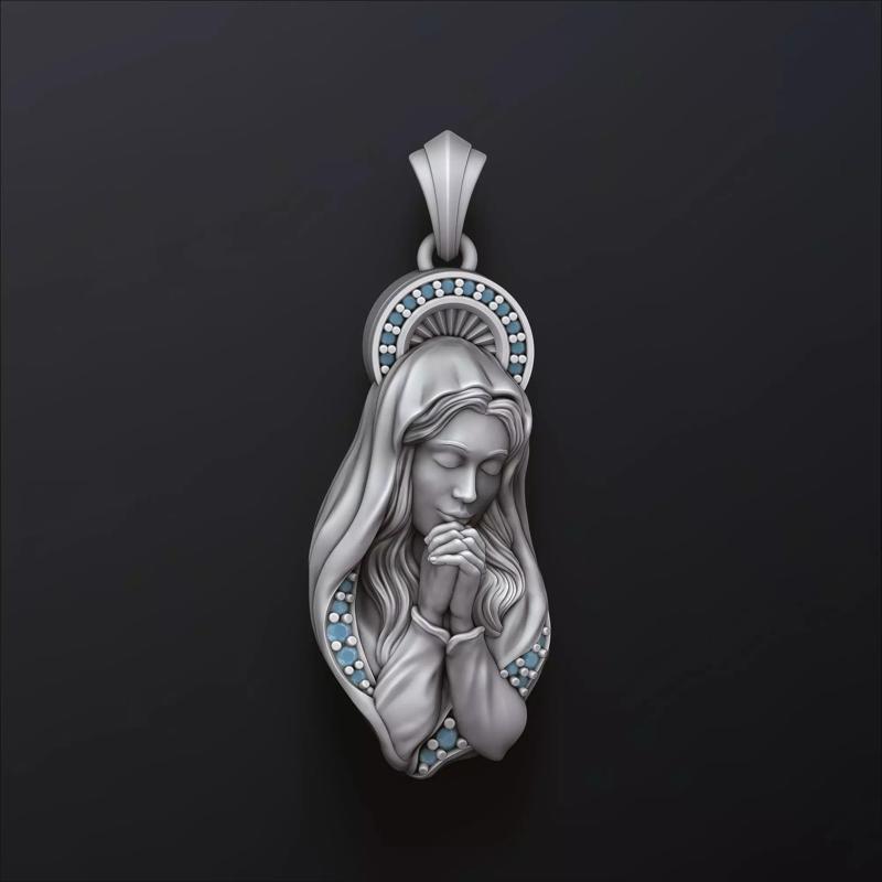 Saint Holy Virgin Mary Pendant With Gems