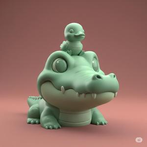 Cute Crocodile with Duck 3D Model - Adorable Animal STL Figure for Printing