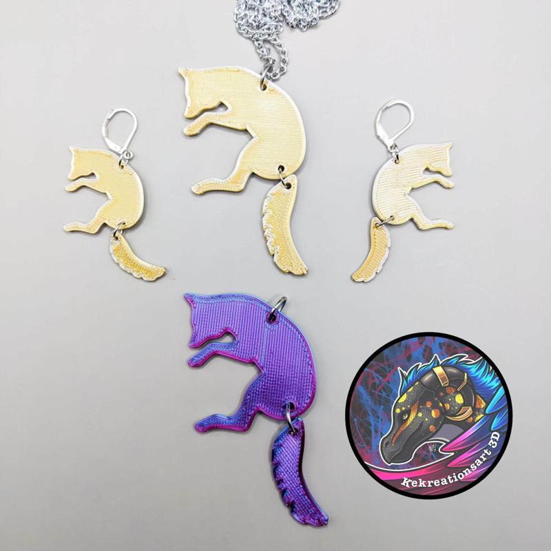 Fox Jewelry Set, Hanging tails Necklace and Earrings