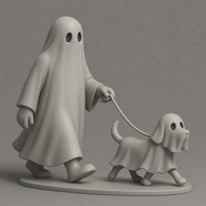 Ghost Walking Ghost Dog | Spooky Cute STL Figurine | Halloween 3D Print Model
