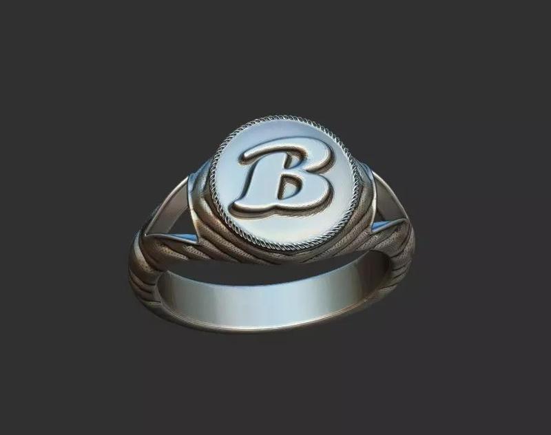 B Alphabet Signet Ring 2 Models