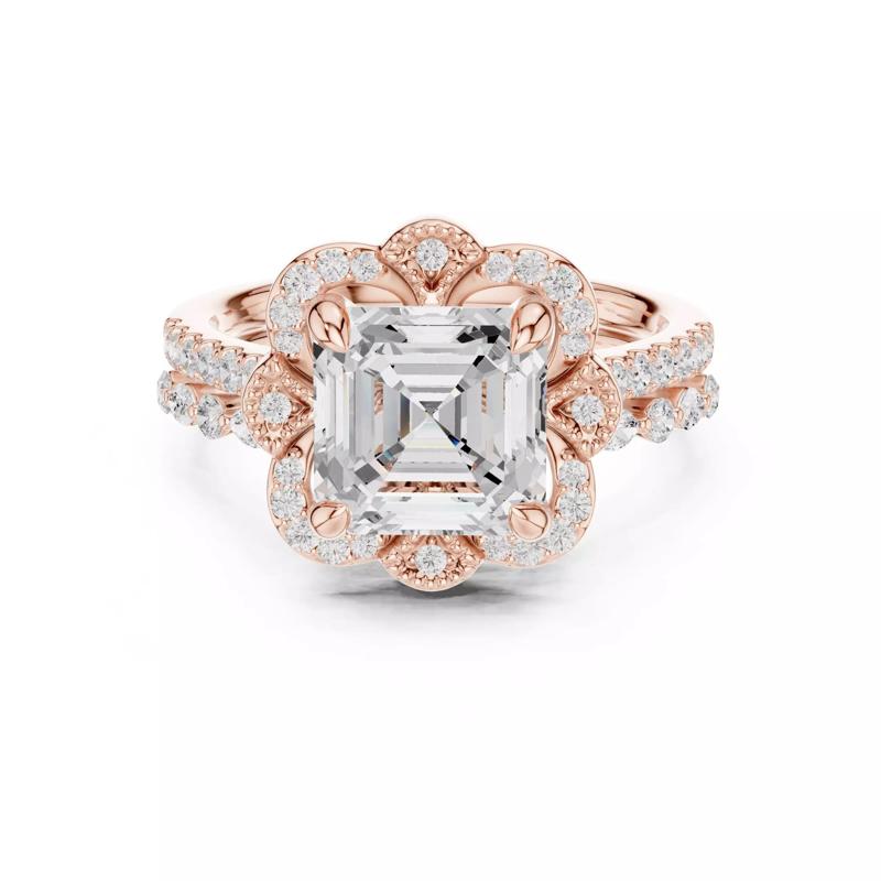 Asscher and Marquise Cut Bubble Prong Ring Set 3DM STL Video
