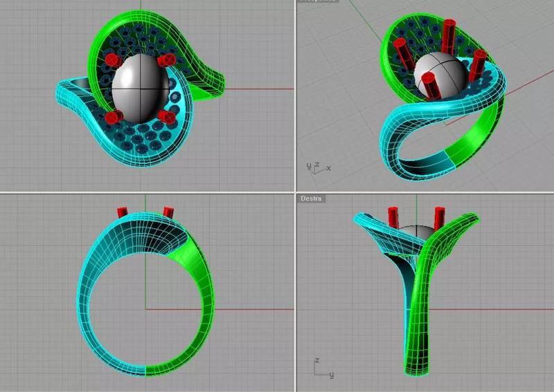Cabochon Oval  Ring And Gem stone Diamonds  anello per corallo