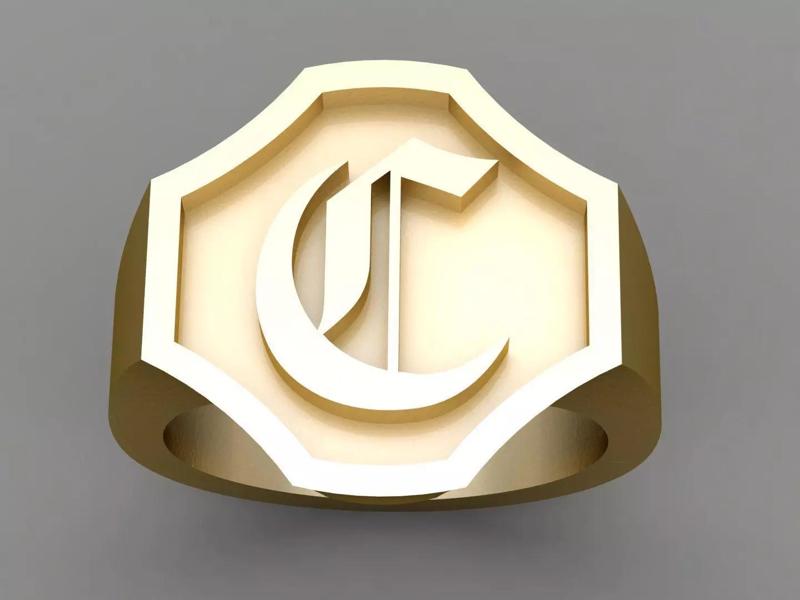C Letter Solid Gold Signet Ring Monogram Men Ring