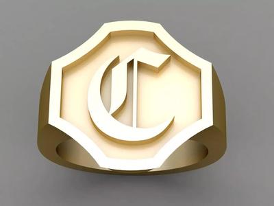 C Letter Solid Gold Signet Ring Monogram Men Ring