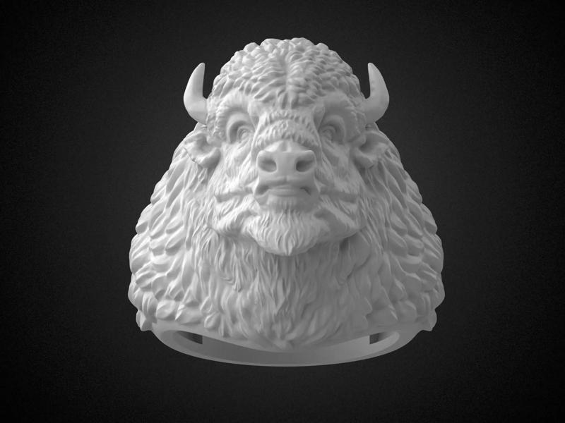 Bison Buffalo Head Sculpture ring 3D Printable model R5