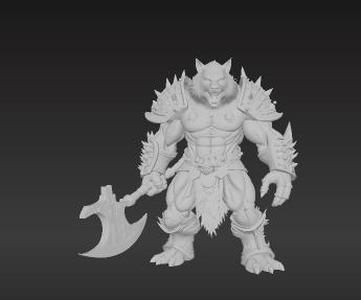 Formidable Armored War Wolf Commander 3D Print - Grimdark Fantasy Warlord Miniature STL - Bipedal Beast with Obsidian Axe for Tabletop Wargames