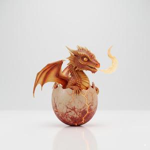 Fantasy Dragon Hatchling Figurine with Dynamic Flame Effect - Desktop Decor 3D Print Model