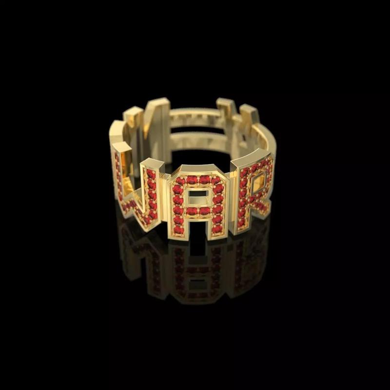 NO WAR Ring Size 19-5mm with gems 3D print model
