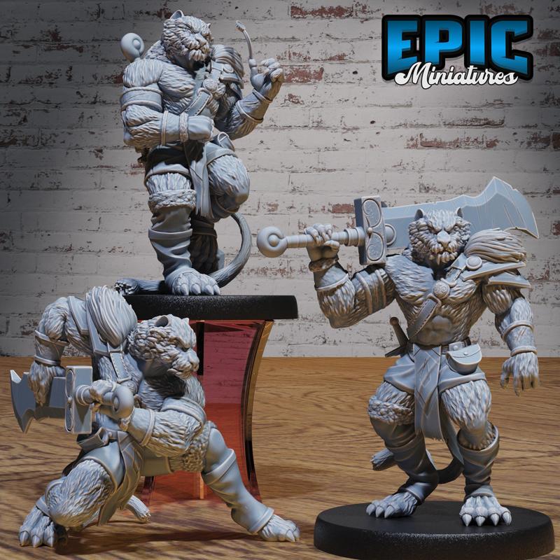 Tiger Folk Adventurer Set -‧ DnD Miniature ‧ Tabletop Miniatures ‧ Gaming Monster ‧ 3D Model ‧ RPG ‧ DnDminis ‧ STL FILE