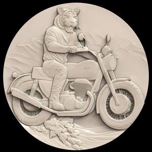 3D Model STL File for CNC Router/Laser & 3D Printer A Tiger Riding a Retro Motorcycle