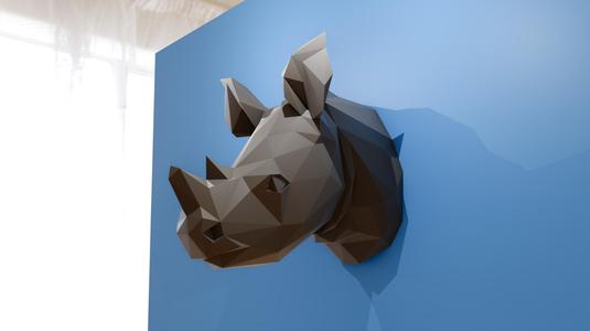 baby rhino head wall mount low poly stl