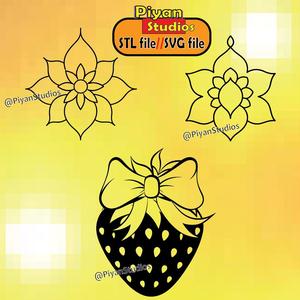 strawberry and flower wall art svg, stl file