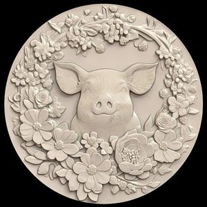 3D Model STL File for CNC Router/Laser & 3D Printer Pig Surrounded by Flowers 1