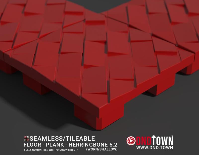 Floor - Plank - Herringbone 05.2 (WORN/SHALLOW) - 3D Modular Dungeon Tile - DnD Town Minis (www.dnd.town)