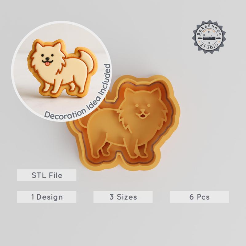 Pomeranian Cookie Cutter & Stamp Set, 3 Sizes, Fluffy Dog Mold, Pet Puppy, Cute Canine Baking Decor