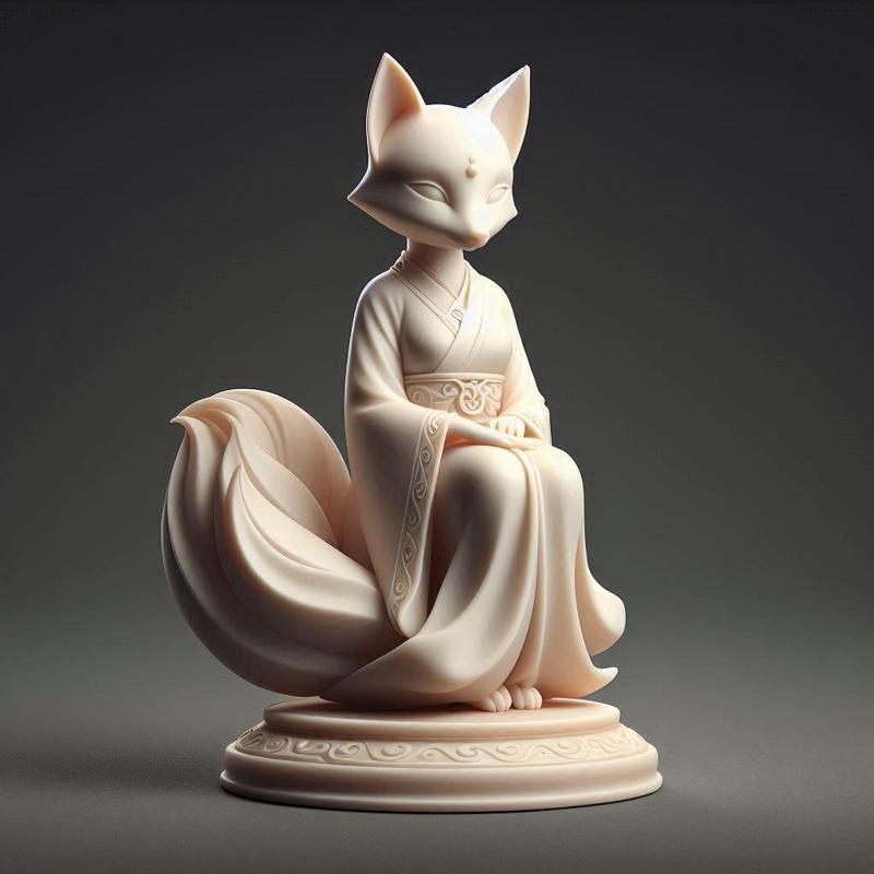 525 Fox Spirit Woman in Pu Song Ling Style, statue, 3d print, magic, collectible, creature, dinosaur, sculpture, poodle, bear, troll, monkey, witch, club, werewolf, dachshund, pug, serpent
