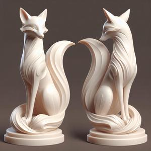 290 Fox Spirit in Pu Song Ling Style, fantasy, black cat, magical, gothic decor, sculpture, magic, 3d model, statue, werewolf, fantasy creature, troll, 3d print, collectible, creature, club, strong, model