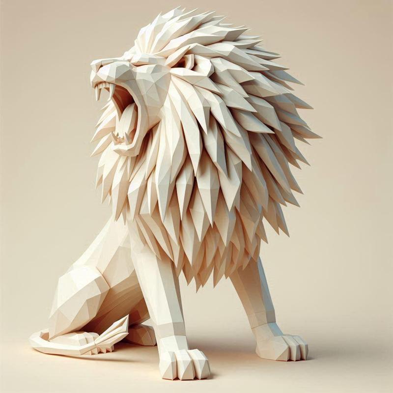 210 Low Poly Roaring Lion, character, monster, fantasy, art, sculpture, model, animal, 3d model, statue, creature, magic, 3d print, collectible, wood, sword, base, warrior, wild, low poly, lion, monkey