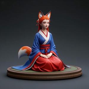 1364 COLORFUL Fox Spirit Woman in Pu Song Ling Style, beast, magic, creature, fantasy, wood, base, sword, warrior, wild, cat, monster, fox, godzilla, fair, witch, werewolf, horror, beast, gothic, troll