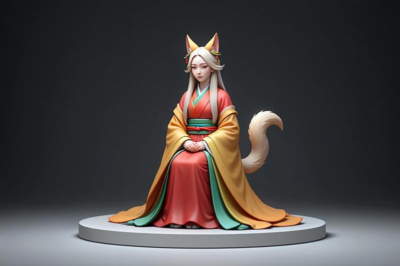 1261 COLORFUL Fox Spirit Woman in Pu Song Ling Style, beast, magic, creature, fantasy, wood, base, sword, warrior, wild, cat, monster, fox, godzilla, fair, witch, werewolf, horror, beast, gothic, troll