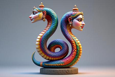 1565 Color 3D Model of a Dancing Two-Headed Snake Woman in Indian Style, magic, dragon, serpent, wood, gnome, gorgon, warrior, wild, fox, monster, cat, fair, witch, werewolf, horror, beast, snake, troll, skeleton dance