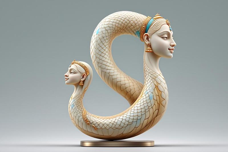 1567 Color 3D Model of a Dancing Two-Headed Snake Woman in Indian Style, magic, dragon, serpent, wood, gnome, gorgon, warrior, wild, fox, monster, cat, fair, witch, werewolf, horror, beast, snake, troll, skeleton dance