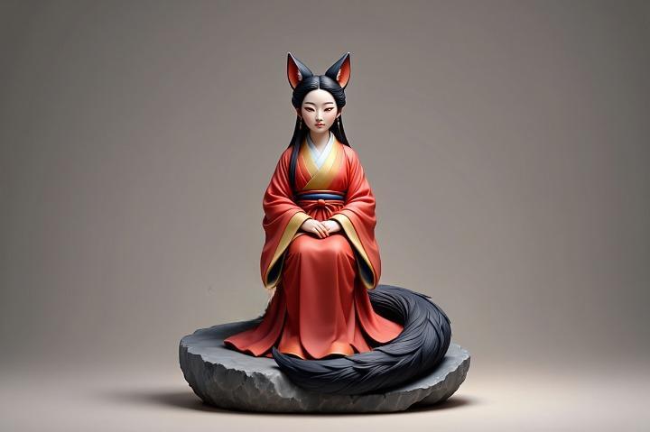 1772 COLORFUL Fox Spirit Woman in Pu Song Ling Style, magic, dragon, fantasy, wood, gnome, gorgon, warrior, wild, fox, monster, cat, dog, fair, witch, werewolf, horror, beast, gothic, troll