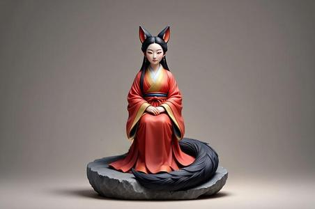 1772 COLORFUL Fox Spirit Woman in Pu Song Ling Style, magic, dragon, fantasy, wood, gnome, gorgon, warrior, wild, fox, monster, cat, dog, fair, witch, werewolf, horror, beast, gothic, troll