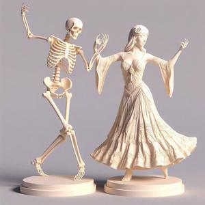 107 Tango of Life and Death - 3D-Printed Ivory-Style Minimalist Statues, magic, dragon, serpent, mask, gnome, gorgon, venetian carnival, wild, fox, monster, cat, fair, witch, werewolf, horror, beast, snake, troll, skeleton dance