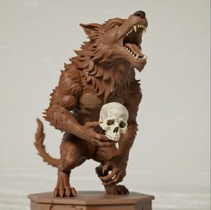837 Ivory Werewolf Howling with Skull - 3D Model, magic, creature, fantasy, wood, base, sword, warrior, wild, cat, monster, dog, godzilla, fair, witch, werewolf, horror, beast, gothic, troll