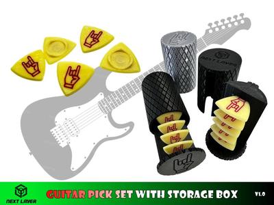 Guitar pick set with storage box