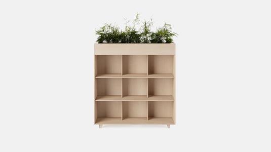 Fin bookshelf with planter by "opendesk.cc"